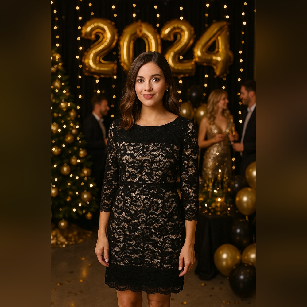 Black and Cream Lace Dress